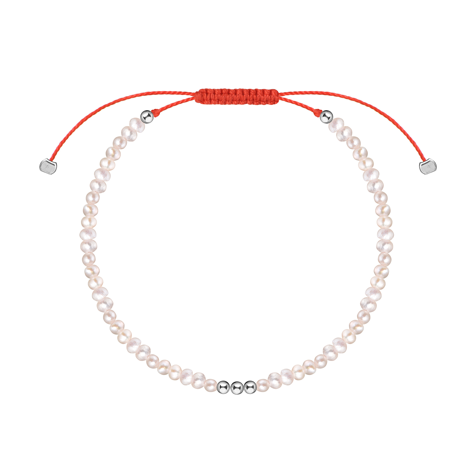 MS. MARBLE Браслет с жемчугом на красной нитке серебро