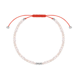 MS. MARBLE Браслет с жемчугом на красной нитке серебро