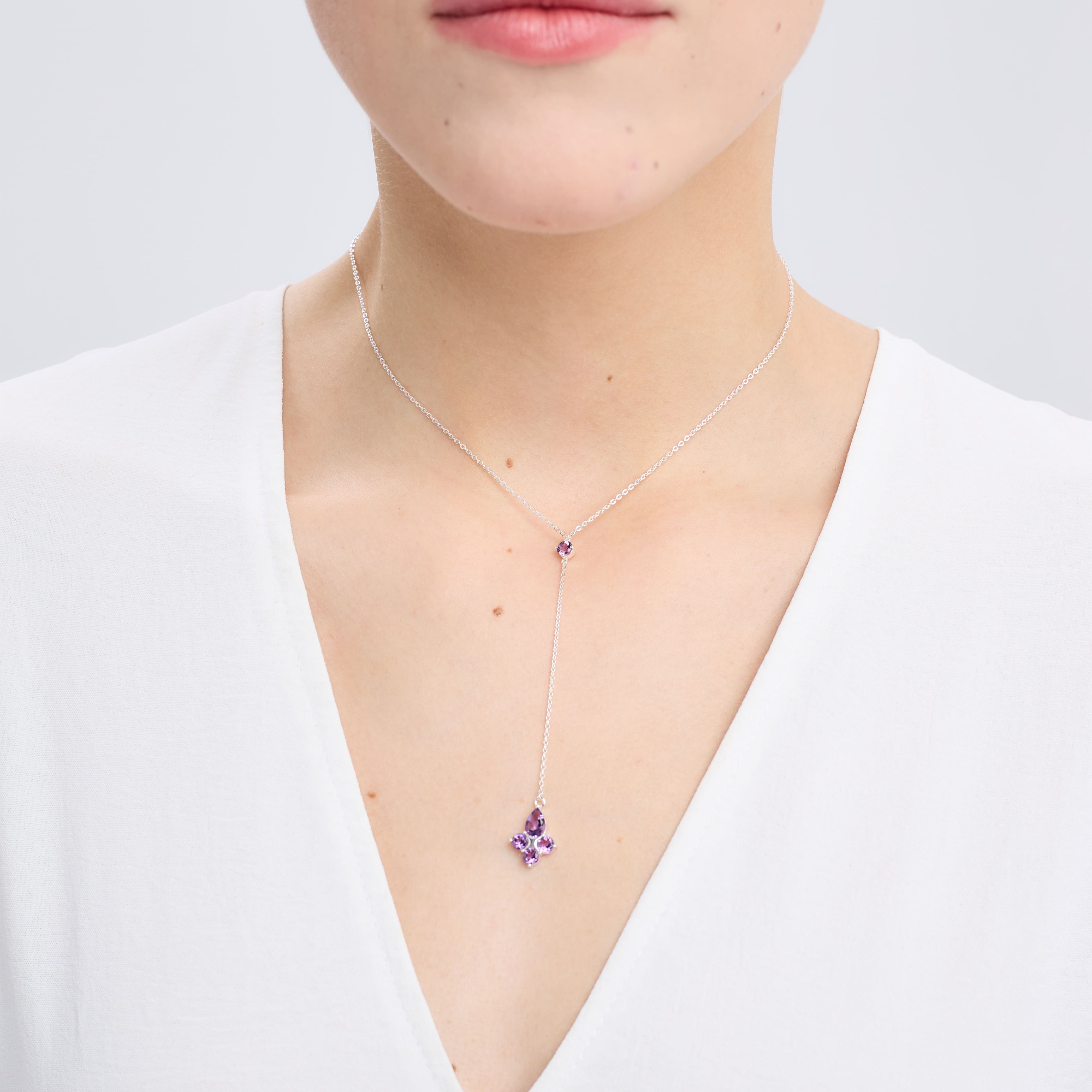 INFANTA Подвеска галстук Principessa Pera с аметистами круг и груша в серебре