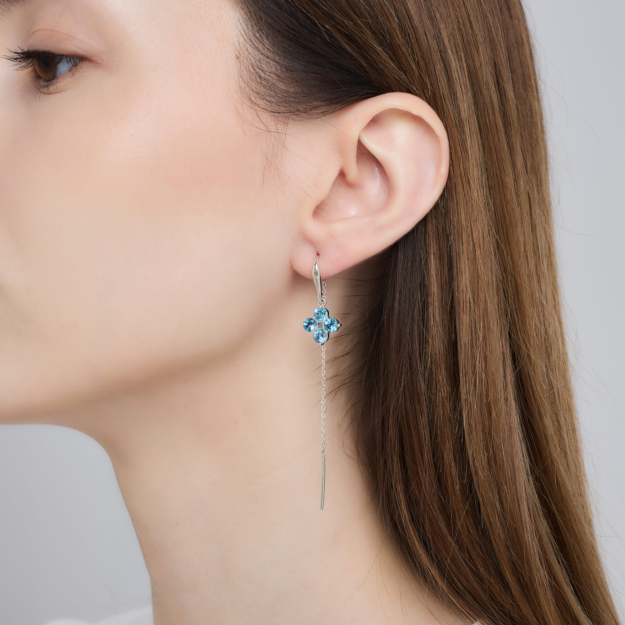 INFANTA Серьги протяжки Principessa Quadrifoglio с топазами в серебре