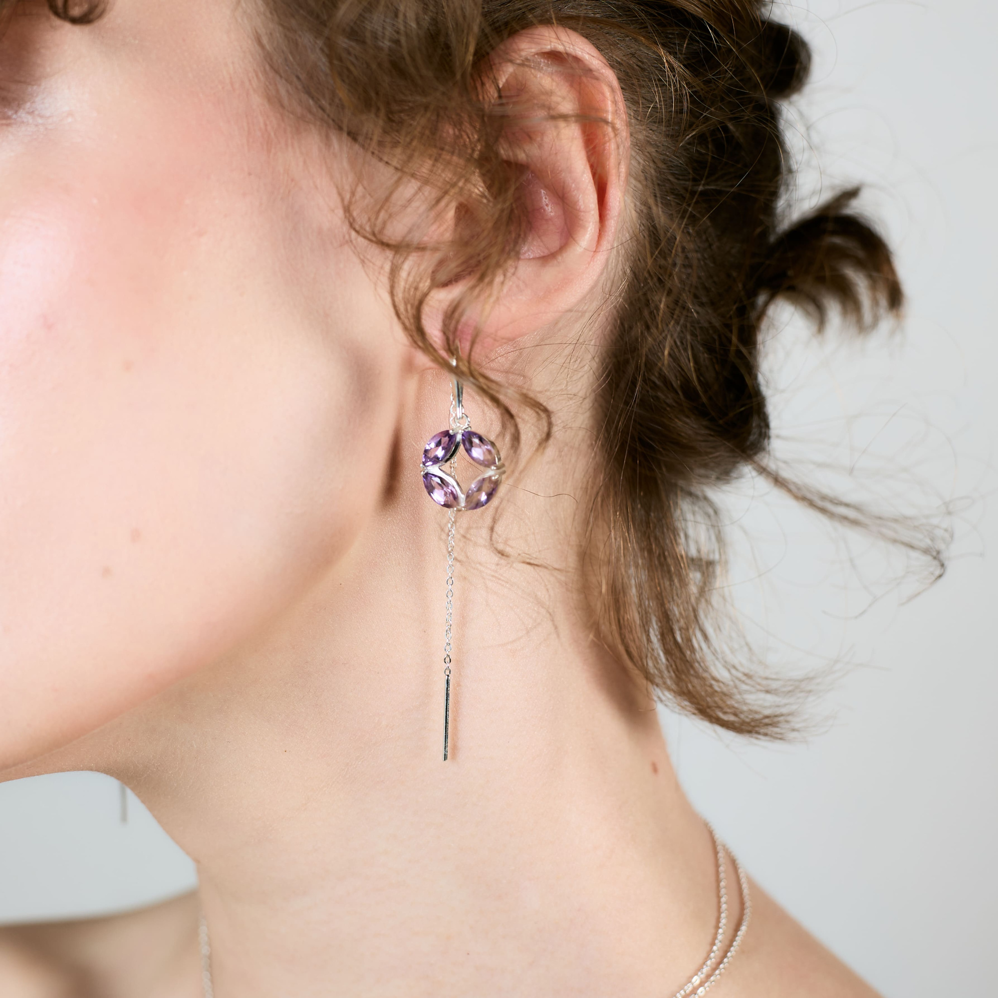 INFANTA Серьги протяжки Principessa Marchese с аметистами в серебре