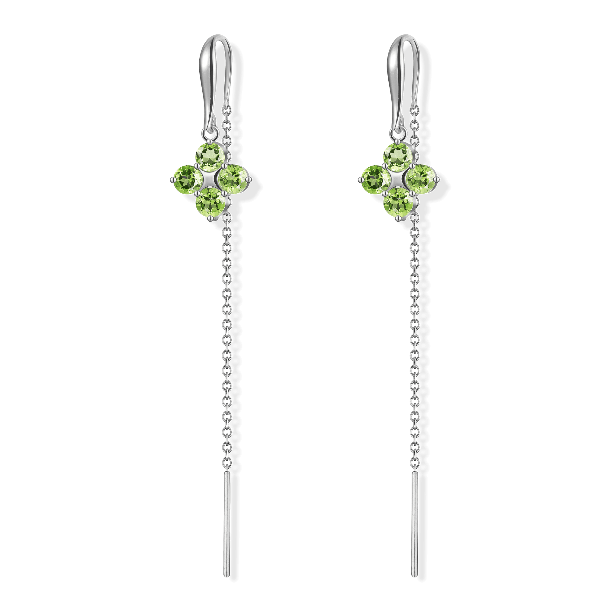 INFANTA Серьги протяжки Principessa Quadrifoglio с хризолитами в серебре