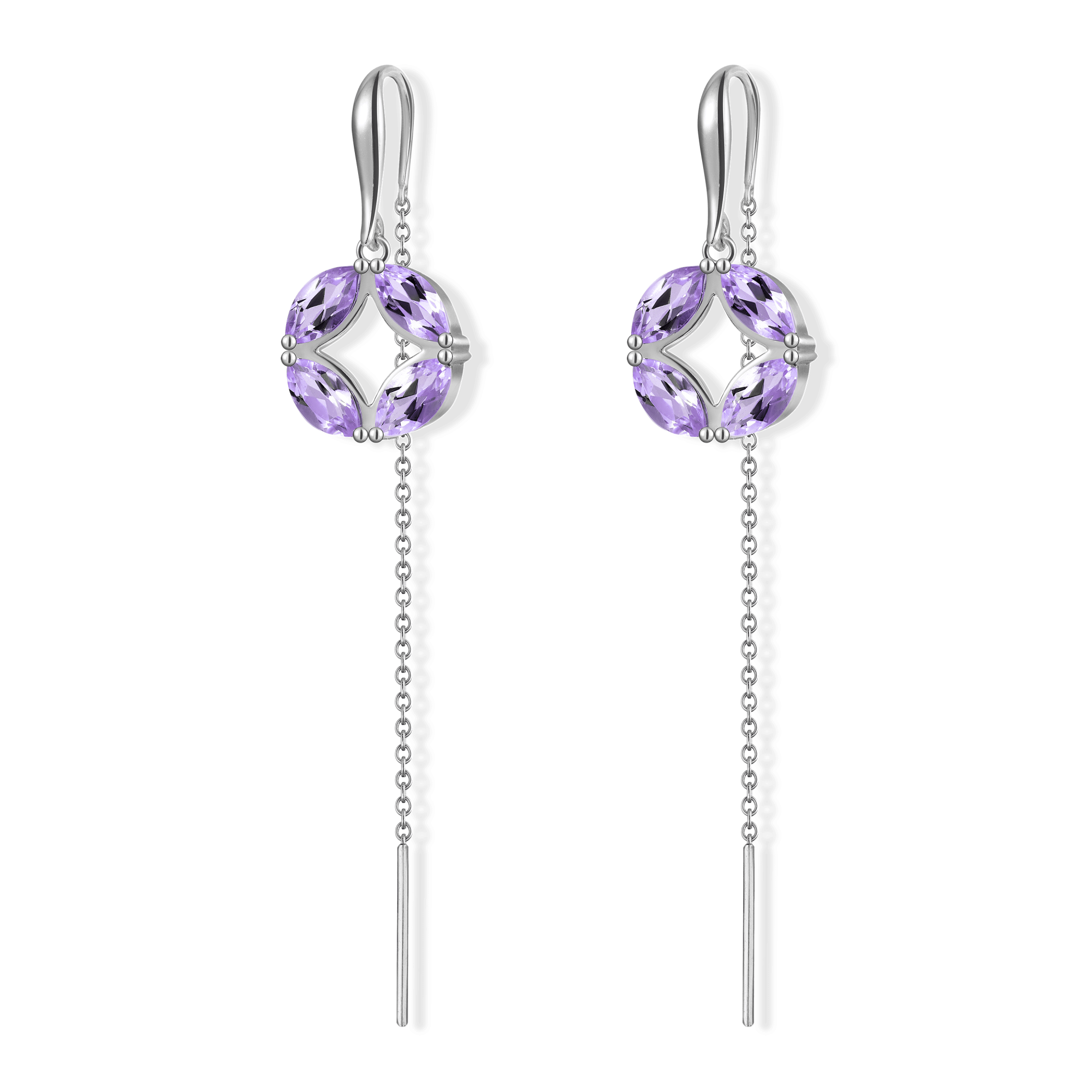 INFANTA Серьги протяжки Principessa Marchese с аметистами в серебре